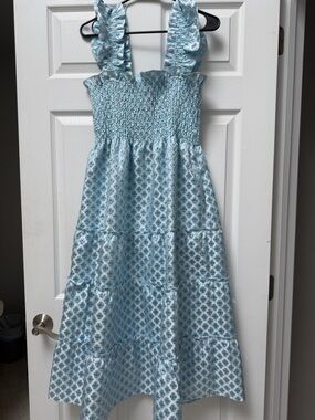 Hill House the Nap Deess Light Blue Floral Smocked Midi Dress